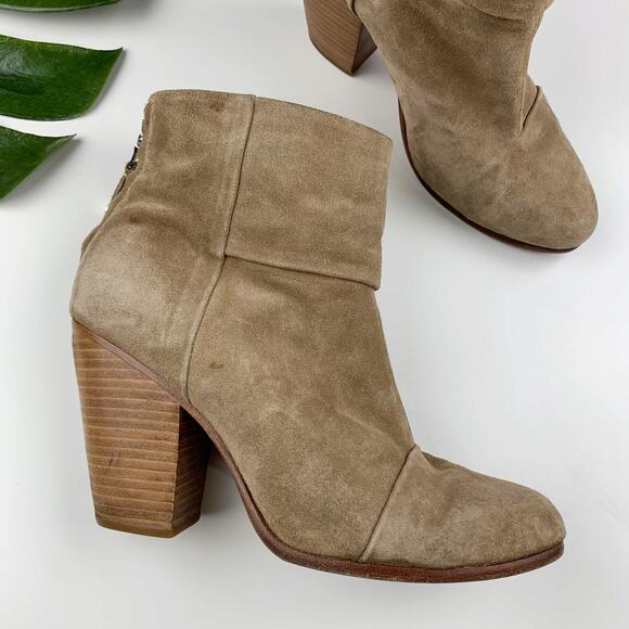 Rag & Bone Newbury Boots Heeled Tan Suede Zipper Ankle Women's 41 US 11 - Picture 1 of 12